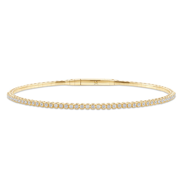 LADIES SEMI MOUNT HALF FLEXIBLE BANGLE 1.00CT ROUND DIAMOND 14K YELLOW GOLD