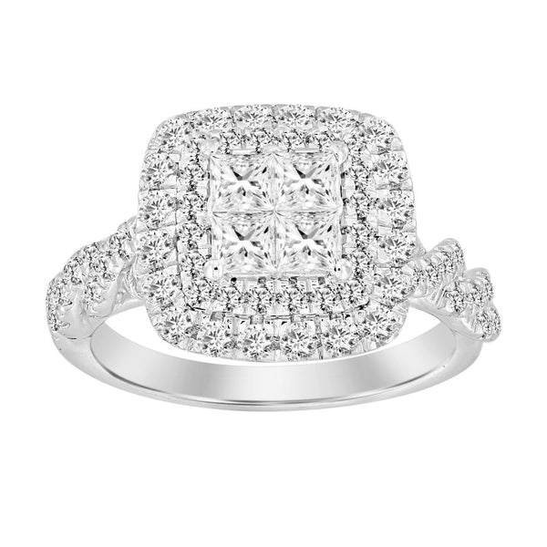 LADIES RING 1.50CT ROUND/PRINCESS DIAMOND 14K WHITE GOLD