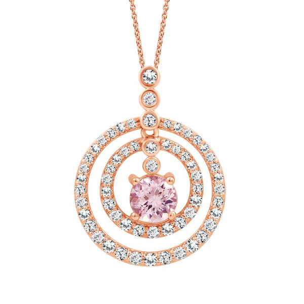 LADIES PENDANT WITH CHAIN 1.00CT ROUND DIAMOND 14K ROSE GOLD (CENTER STONE MORGANITE ROUND DIAMOND-0.45CT)