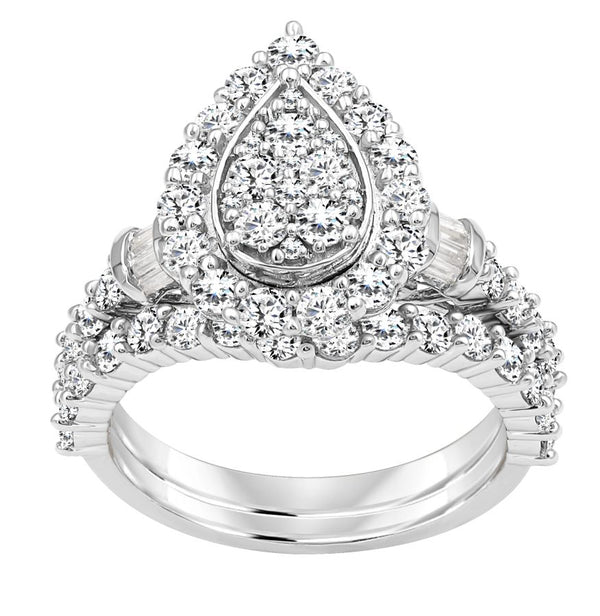 BRIDAL SET 2.00CT ROUND/BAGUETTE DIAMOND 14K WHITE GOLD