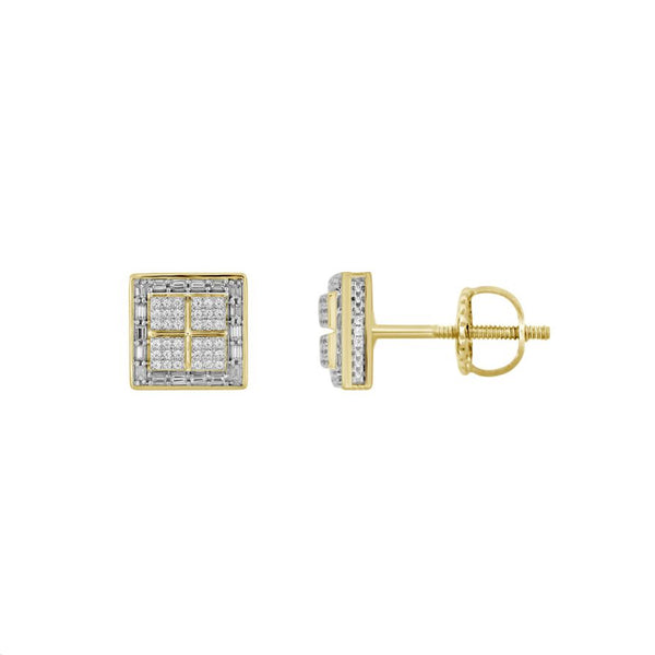 LADIES EARRING 0.33CT ROUND/BAGUETTE DIAMOND 10K YELLOW GOLD