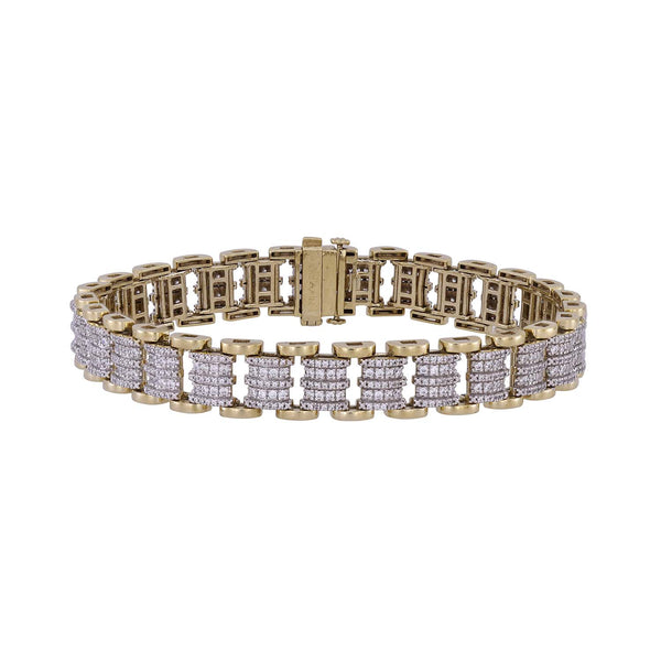 MEN'S  BRACELET 2.50CT ROUND DIAMOND 10K YELLOW GOLD