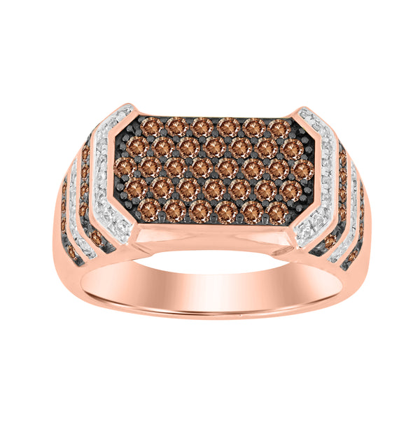 MEN'S  RING 1.00CT ROUND/DARK BROWN DIAMOND 10K ROSE GOLD