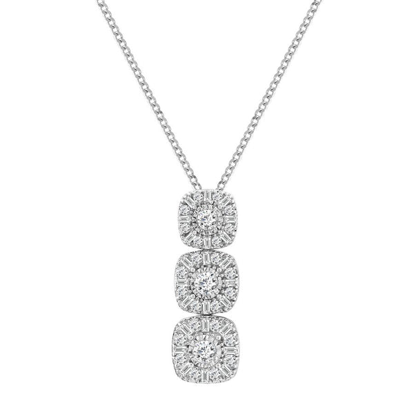 LADIES PENDANT WITH CHAIN 1.00CT ROUND/BAGUETTE DIAMOND 14K WHITE GOLD (SI QUALITY)