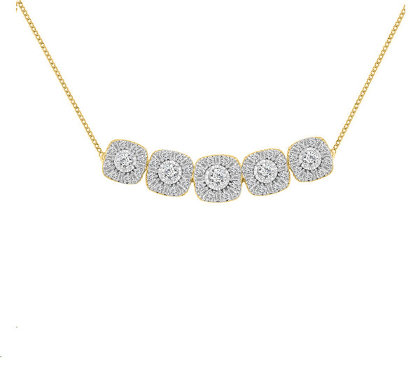 LADIES NECKLACE 1.00CT ROUND/BAGUETTE DIAMOND 14K YELLOW GOLD