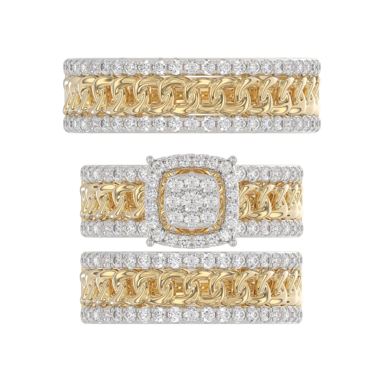 LADIES TRIO SET 1.50CT ROUND DIAMOND 10K YELLOW GOLD