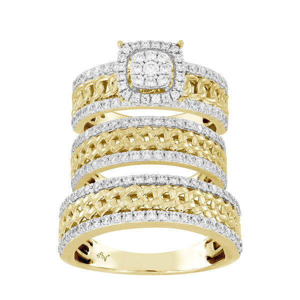 LADIES TRIO SET 1.50CT ROUND DIAMOND 10K YELLOW GOLD