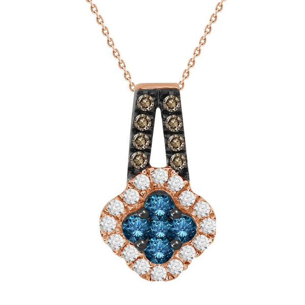 LADIES PENDANT 0.50CT ROUND DARK BROWN/BLUE DIAMOND 14K ROSE GOLD (SI QUALITY)