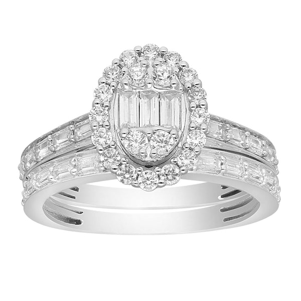 LADIES RING 1.00CT ROUND/BAGUETTE DIAMOND 14K WHITE GOLD