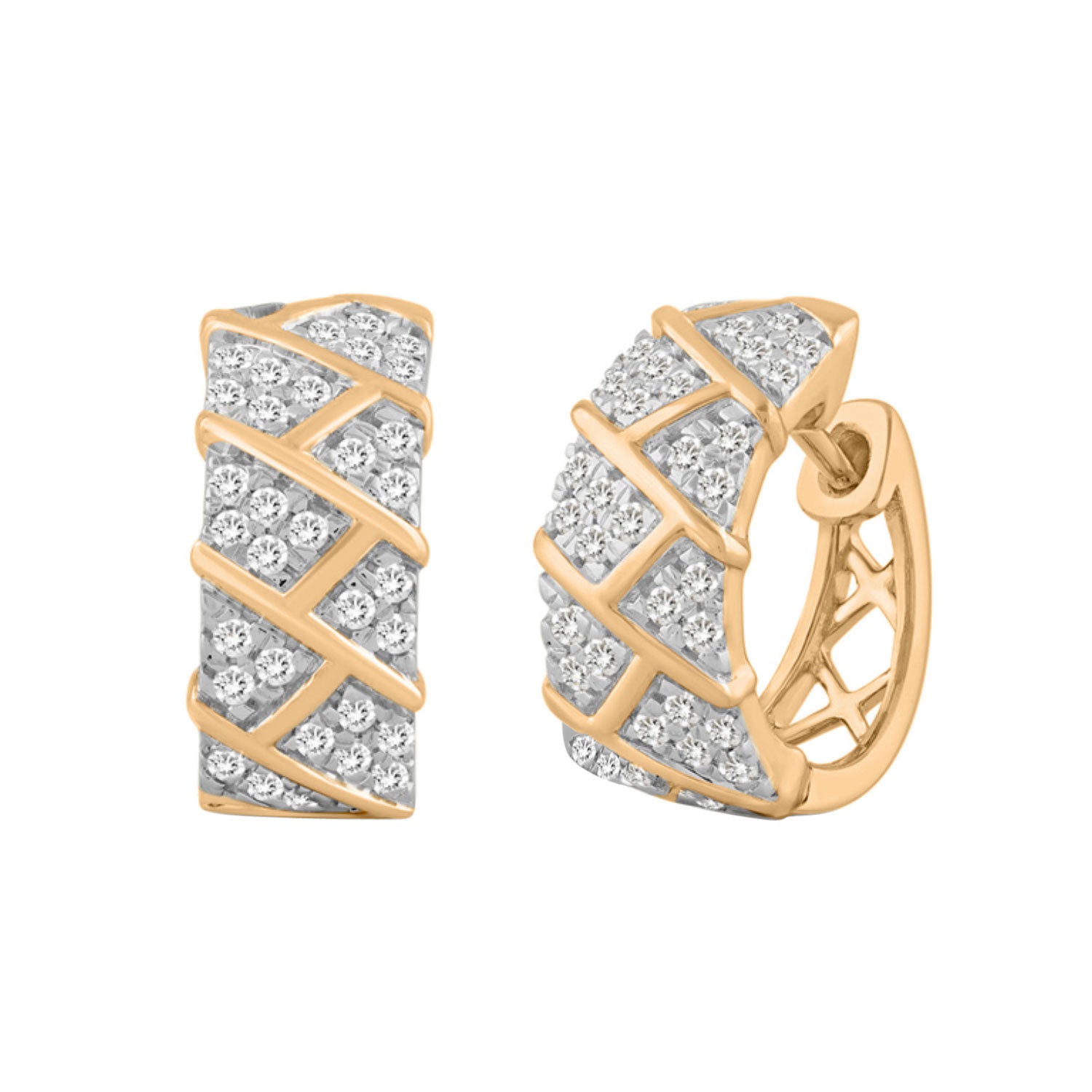 LADIES HOOPS EARRINGS 0.50CT ROUND DIAMOND 10K YELLOW GOLD