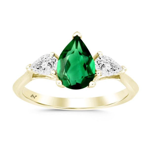 LADIES RING 1.62CT EMERALD/PEAR DIAMOND 14K YELLOW GOLD (CENTER STONE PEAR/EMERALD APPROX -1.20CT)