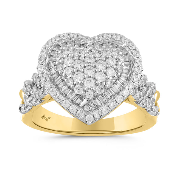 LADIES RING 1.05CT ROUND/BAGUETTE DIAMOND 10K YELLOW GOLD