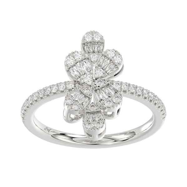 LADIES RING 0.50CT ROUND/BAGUETTE DIAMOND 14K WHITE GOLD