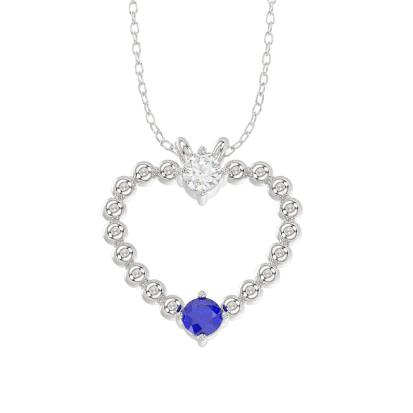 LADIES PENDANT WITH CHAIN 0.15CT ROUND/BLUE SAPPHIRE DIAMOND 14K WHITE GOLD (CENTER STONE ROUND BLUE SAPPHIRE DIAMOND-0.05CT)