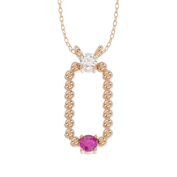 LADIES PENDANT WITH CHAIN 0.15CT ROUND/RUBY DIAMOND 14K ROSE GOLD (CENTER STONE ROUND/RUBY-0.10CT)