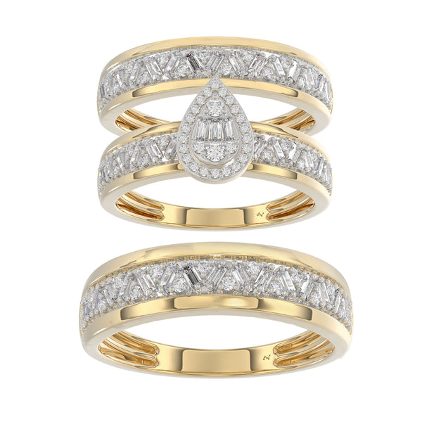 LADIES TRIO SET 1.00CT ROUND/BAGUETTE DIAMOND 10K YELLOW GOLD