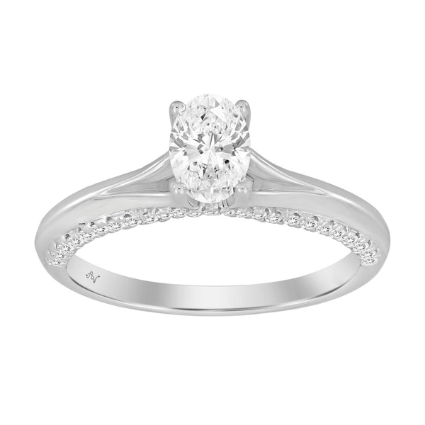 LADIES RING 0.75CT ROUND/OVAL DIAMOND 14K WHITE GOLD (CENTER STONE 0.50CT OVAL DIAMOND)