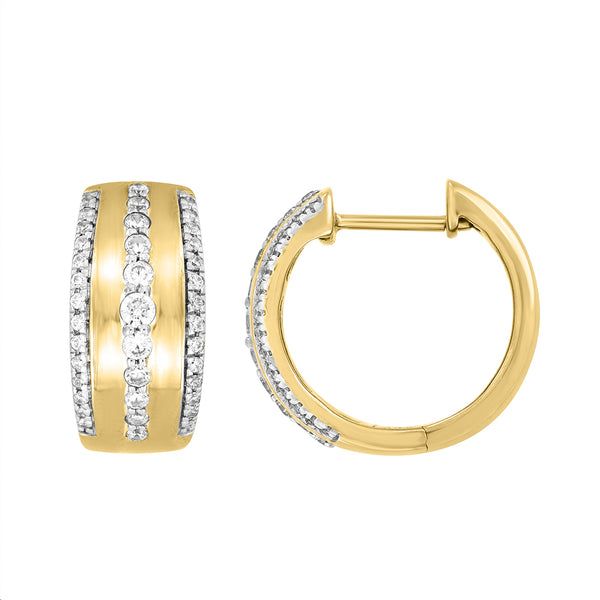 LADIES HOOPS EARRINGS 0.50CT ROUND DIAMOND 14K YELLOW GOLD