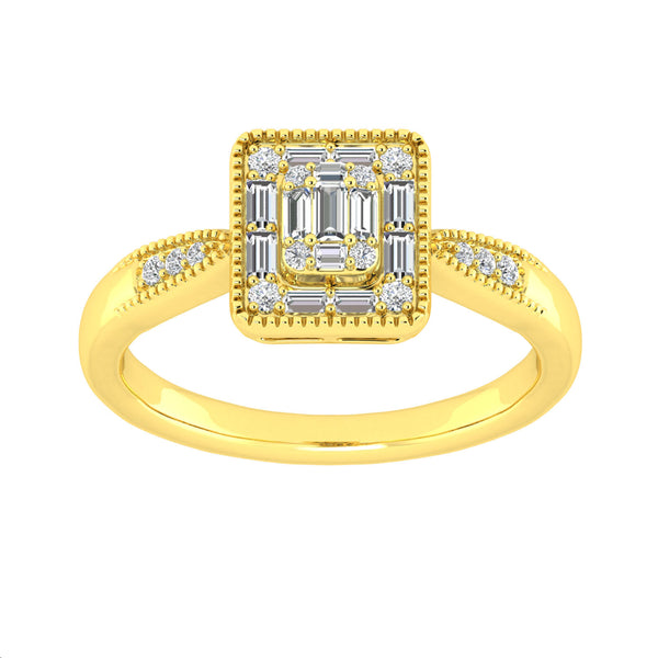 LADIES RING 0.25CT ROUND/BAGUETTE DIAMOND 14K YELLOW GOLD