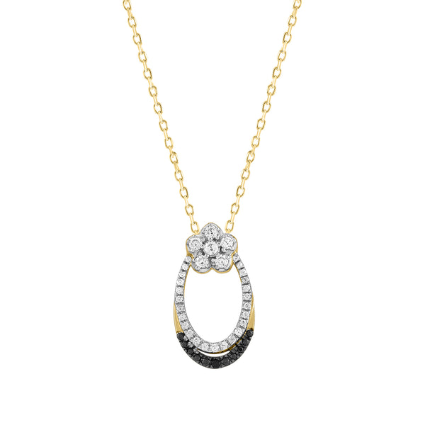 LADIES PENDANT 0.20CT WITH CHAIN BLACK/ROUND DIAMOND 14K YELLOW GOLD