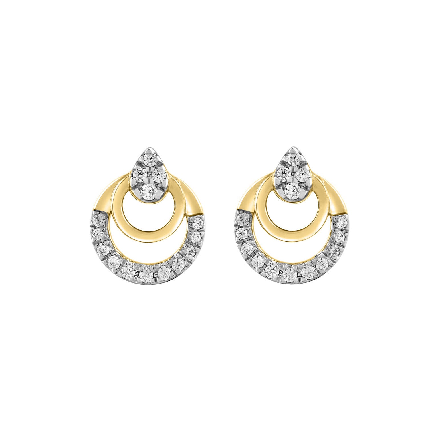 LADIES EARRINGS 0.13CT ROUND DIAMOND 14K YELLOW GOLD