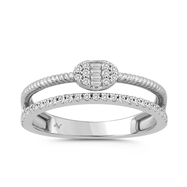 LADIES RING 0.20CT ROUND/BAGUETTE DIAMOND 14K WHITE GOLD