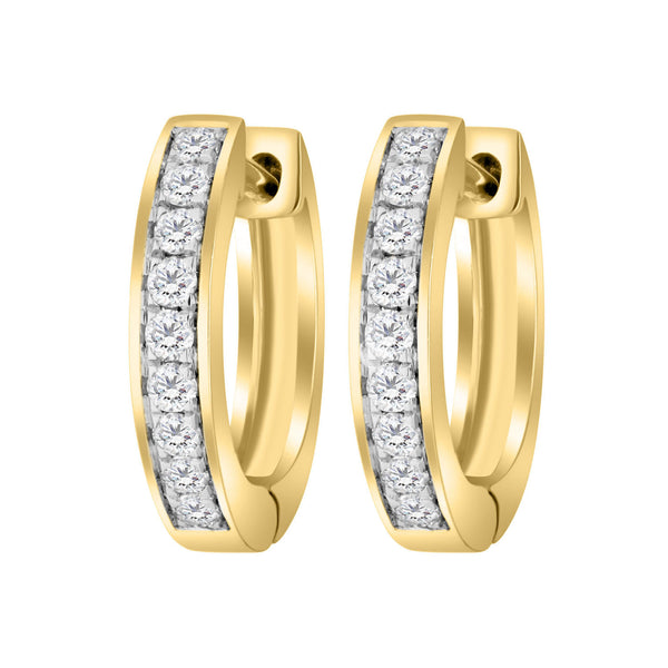 LADIES HOOP EARRINGS 0.15CT ROUND DIAMOND 10K YELLOW GOLD