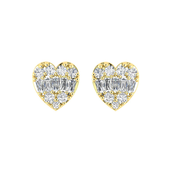 LADIES EARRINGS 0.25CT ROUND/BAGUETTE DIAMOND 14K YELLOW GOLD