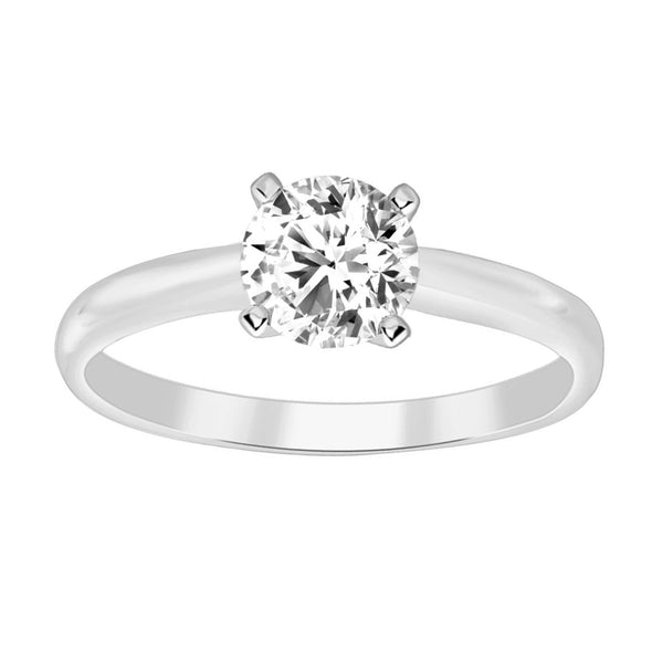 LADIES SOLITAIRE RING 0.15CT ROUND DIAMOND 14K WHITE GOLD