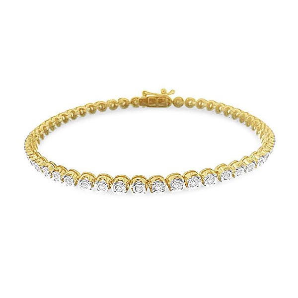 LADIES BRACELET 1.00CT ROUND DIAMOND 14K STERLING SILVER/YELLOW