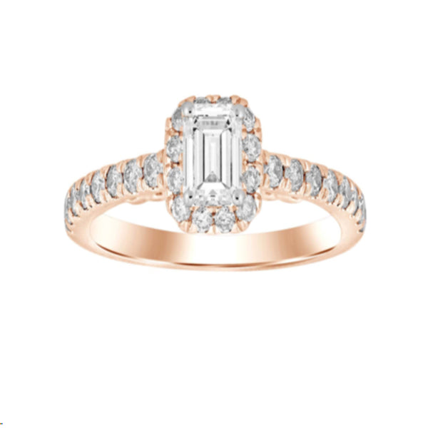 LADIES RING 1.00CT ROUND/EMERALD DIAMOND 14K ROSE GOLD (CENTER STONE 0.50CT EMERALD DIAMOND)