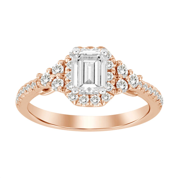 LADIES RING 1.25CT ROUND/EMERALD DIAMOND 14K ROSE GOLD (CENTER STONE 0.75CT EMERALD DIAMOND)