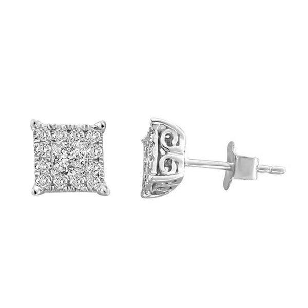 LADIES EARRINGS 0.50CT ROUND/PRINCESS DIAMOND 14K WHITE GOLD