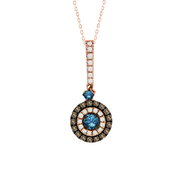 LADIES PENDANT 0.50CT BLUE SAPPHIRE ROUND/DARK BROWN DIAMOND 14K ROSE GOLD