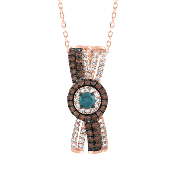 LADIES PENDANT WITH CHAIN 0.70CT DARK BROWN/BLUE/SAPPHIRE/ROUND DIAMOND 14K ROSE GOLD