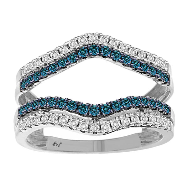 LADIES WRAP RING 0.50CT ROUND/BLUE DIAMOND 14K WHITE GOLD