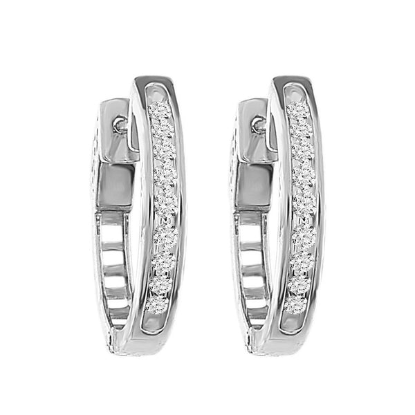 LADIES HOOP EARRINGS 0.25CT ROUND DIAMOND 10K WHITE GOLD