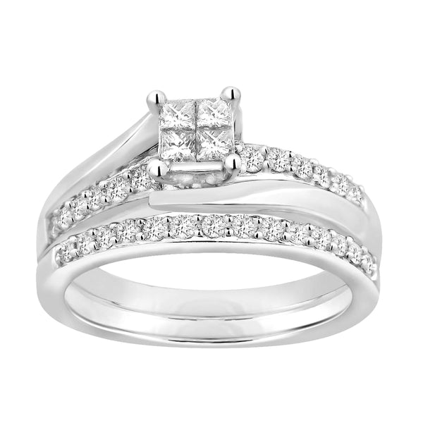 LADIES  BRIDAL SET 0.50CT ROUND/PRINCESS DIAMOND 10K WHITE GOLD