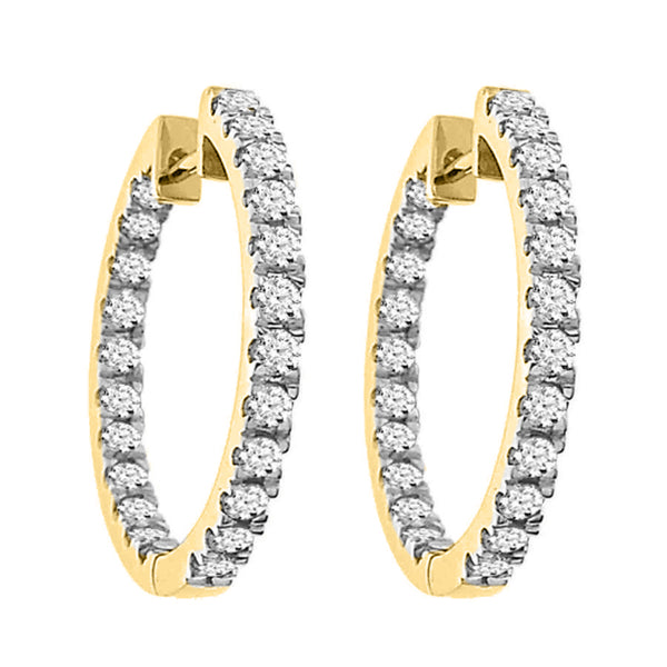 LADIES HOOPS EARRINGS 1.50CT ROUND DIAMOND 14K YELLOW GOLD