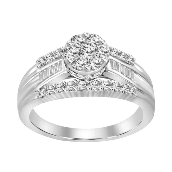 LADIES RING 1.00CT ROUND/BAGUETTE DIAMOND 10K WHITE GOLD