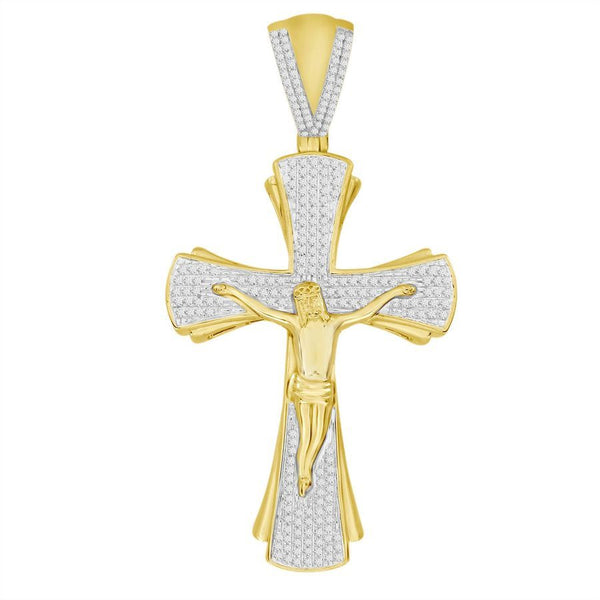 MEN'S CRO PENDANT 0.65CT ROUND DIAMOND 10K YELLOW GOLD