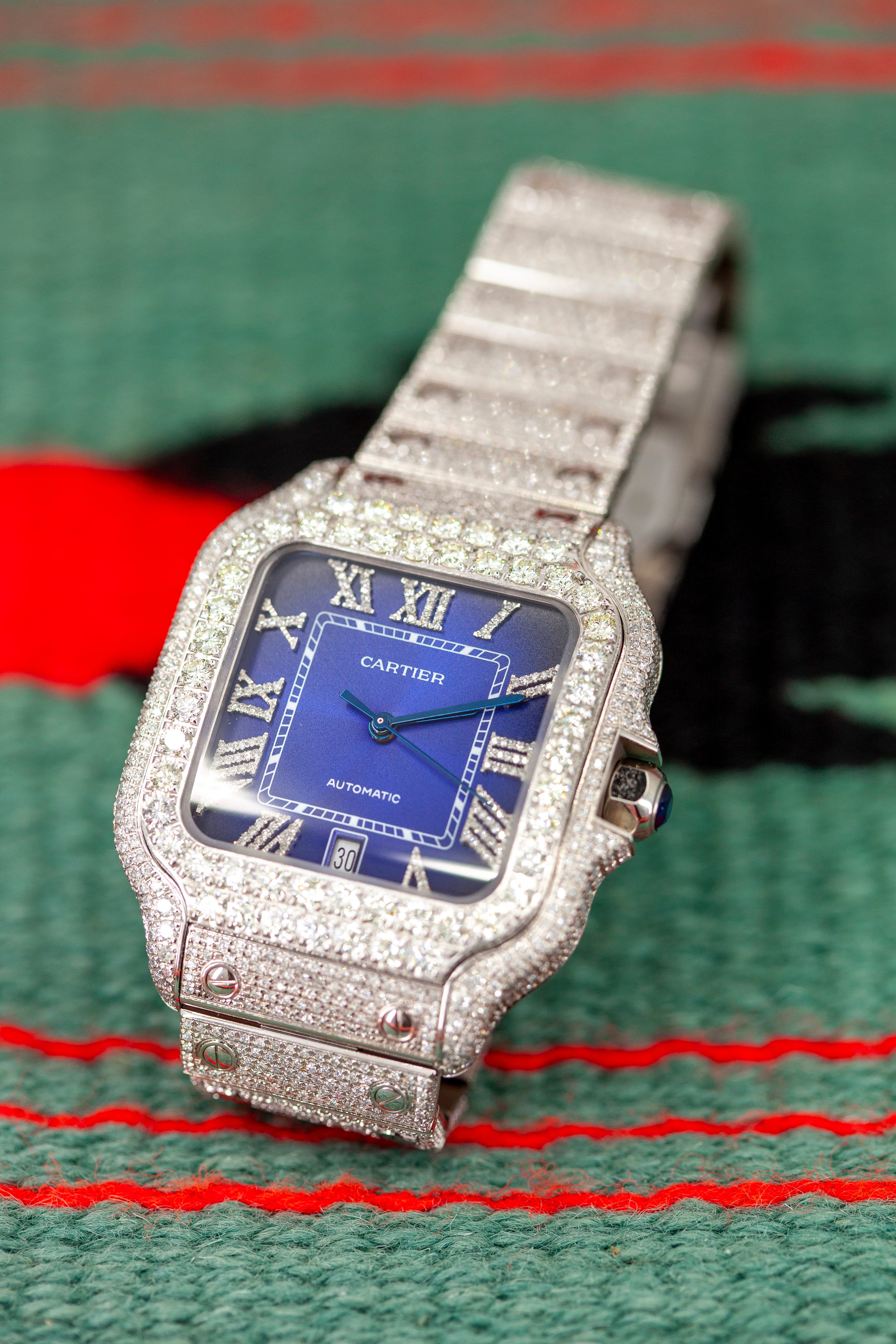 16 CTW Iced-Out Cartier Santos XL Timepiece