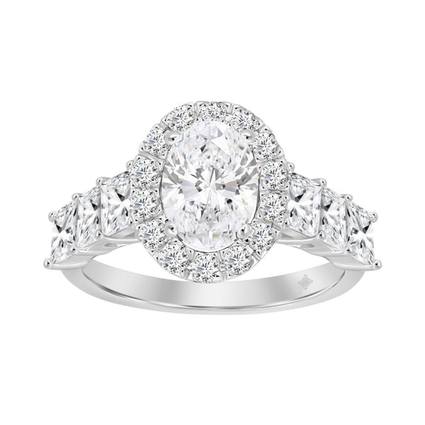 LADIES RING 2 3/8CT ROUND/PRINCESS DIAMOND 14K WHITE GOLD (CENTER STONE OVAL DIAMOND 1 1/4CT )