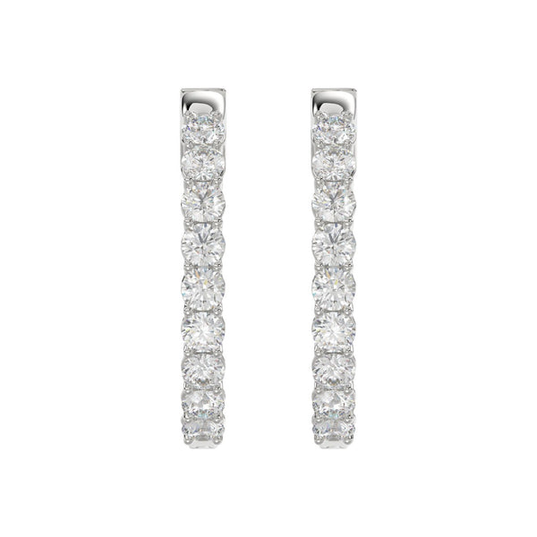 LADIES HOOP EARRINGS 5CT ROUND DIAMOND 14K WHITE GOLD