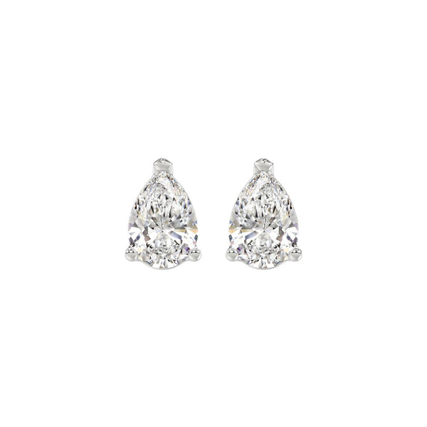 LADIES SOLITAIRE EARRINGS 2CT PEAR DIAMOND 14K WHITE GOLD