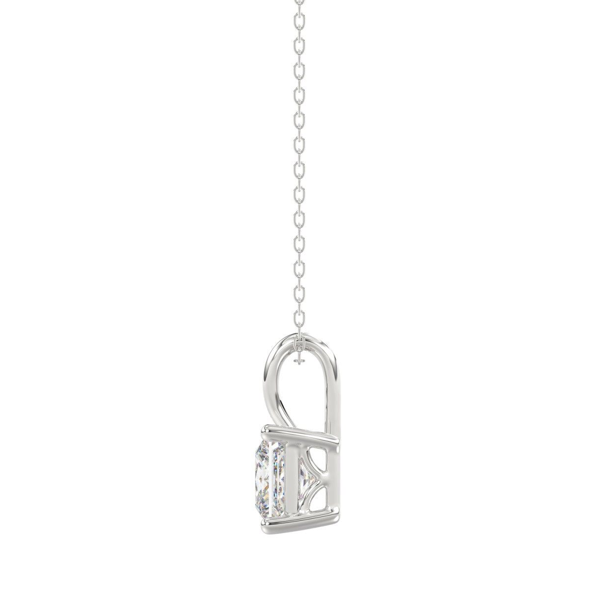 LADIES SOLITAIRE PENDANT WITH CHAIN 1 1/2CT PRINCESS DIAMOND 14K WHITE GOLD