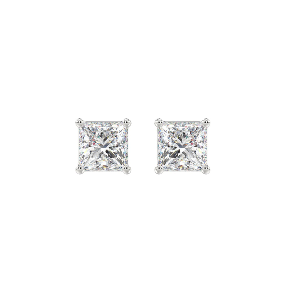 LADIES SOLITAIRE EARRINGS 2CT PRINCESS DIAMOND 14K WHITE GOLD