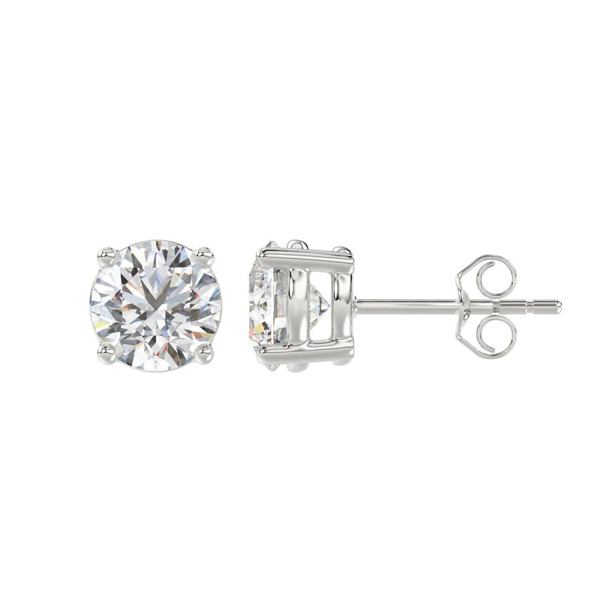 LADIES SOLITAIRE EARRINGS 3CT ROUND DIAMOND 14K WHITE GOLD (CENTER STONE ROUND DIAMOND 1 1/2CT)