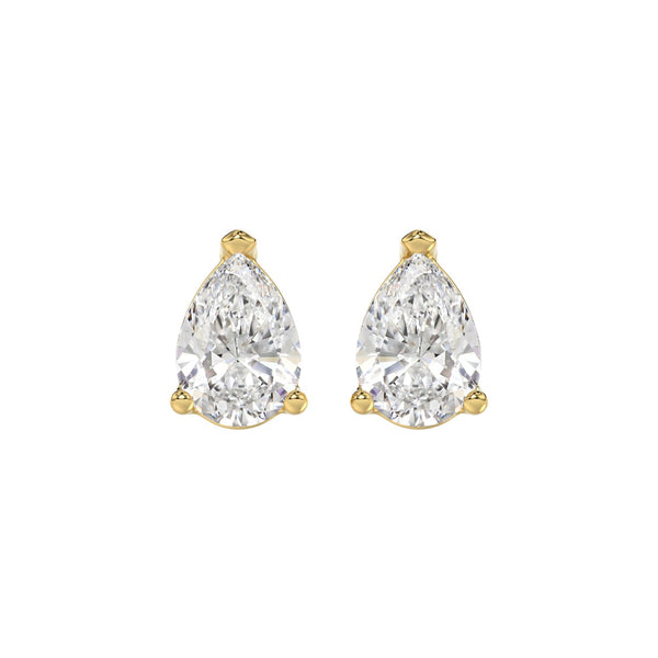 LADIES SOLITAIRE EARRINGS 3CT PEAR DIAMOND 14K YELLOW GOLD