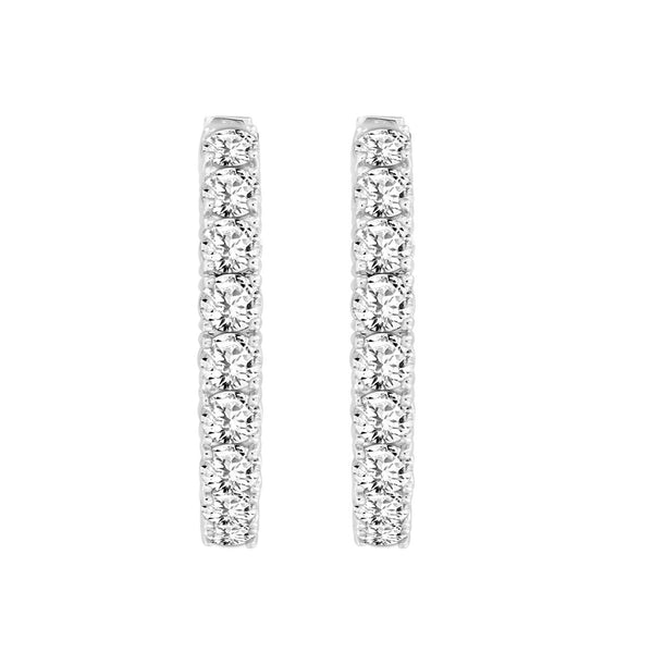 LADIES HOOP EARRINGS 11CT ROUND DIAMOND 14K WHITE GOLD